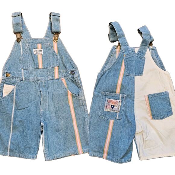 Vtg OshKosh B'gosh Overalls Size 5 Shortalls Rainbow Stripe Colorblock 90s USA - Picture 1 of 12